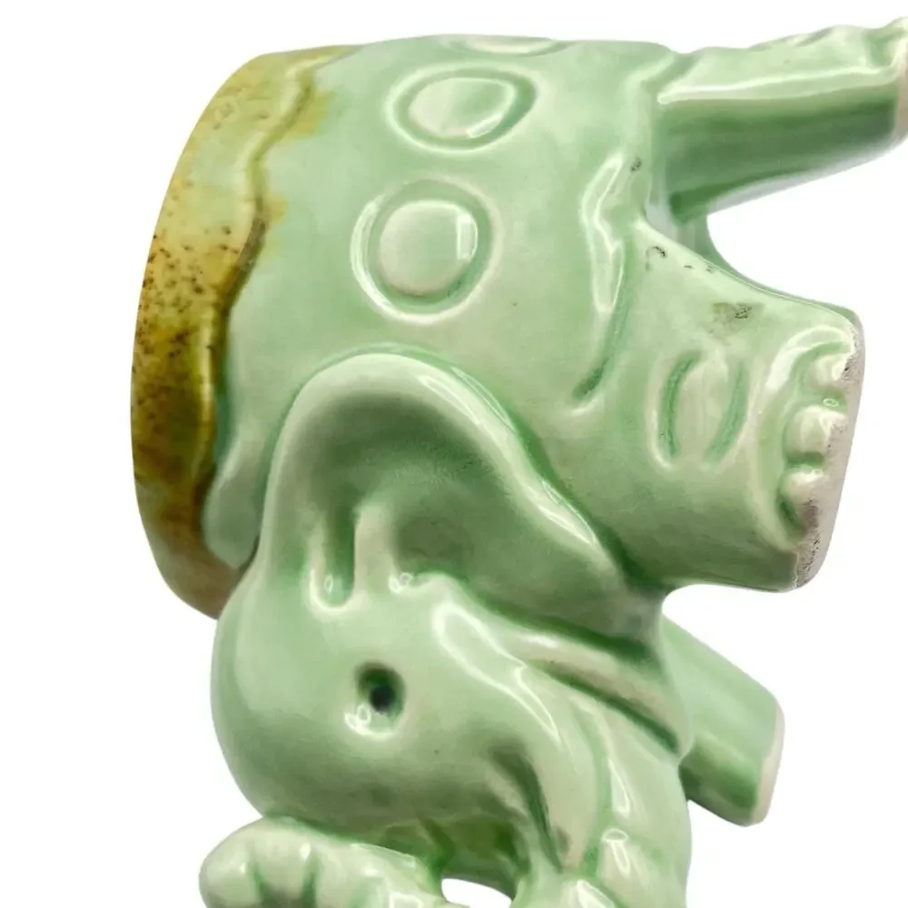 Elephant Planter Miniature Pot Green Trunk Up Succulent Holder Ceramic Retro